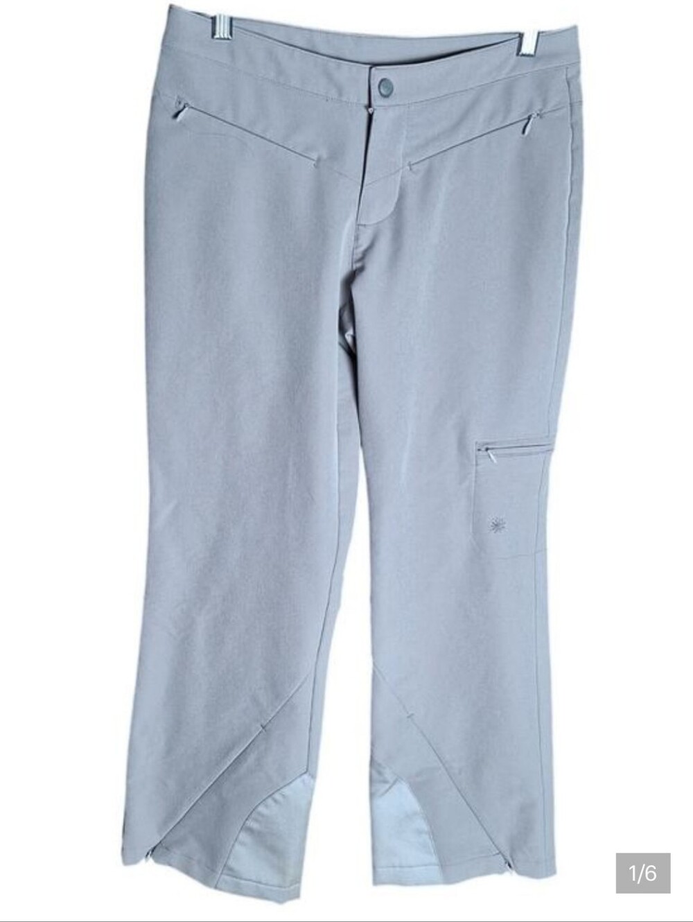 Athleta Women 4 Petite Beige Soft Shell Wide Leg Ski Hiking Zipper Outdoor Pants